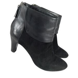 BANDOLINO! BLACK GENUINE SUEDE & LEATHER FOLDOVER TOP, HEEL ZIP BOOTS! SZ 7.5M